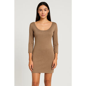 Women's Agnès b. Brown Scoop Neck 3/4 Sleeve Mini Dress S
